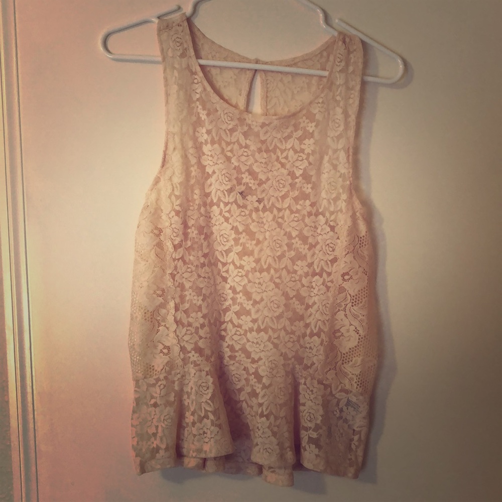 Hollister Blush Lace Peplum Top